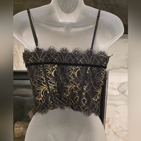 bebe Black and Gold Lace Bustier Top - Picture 3 of 4